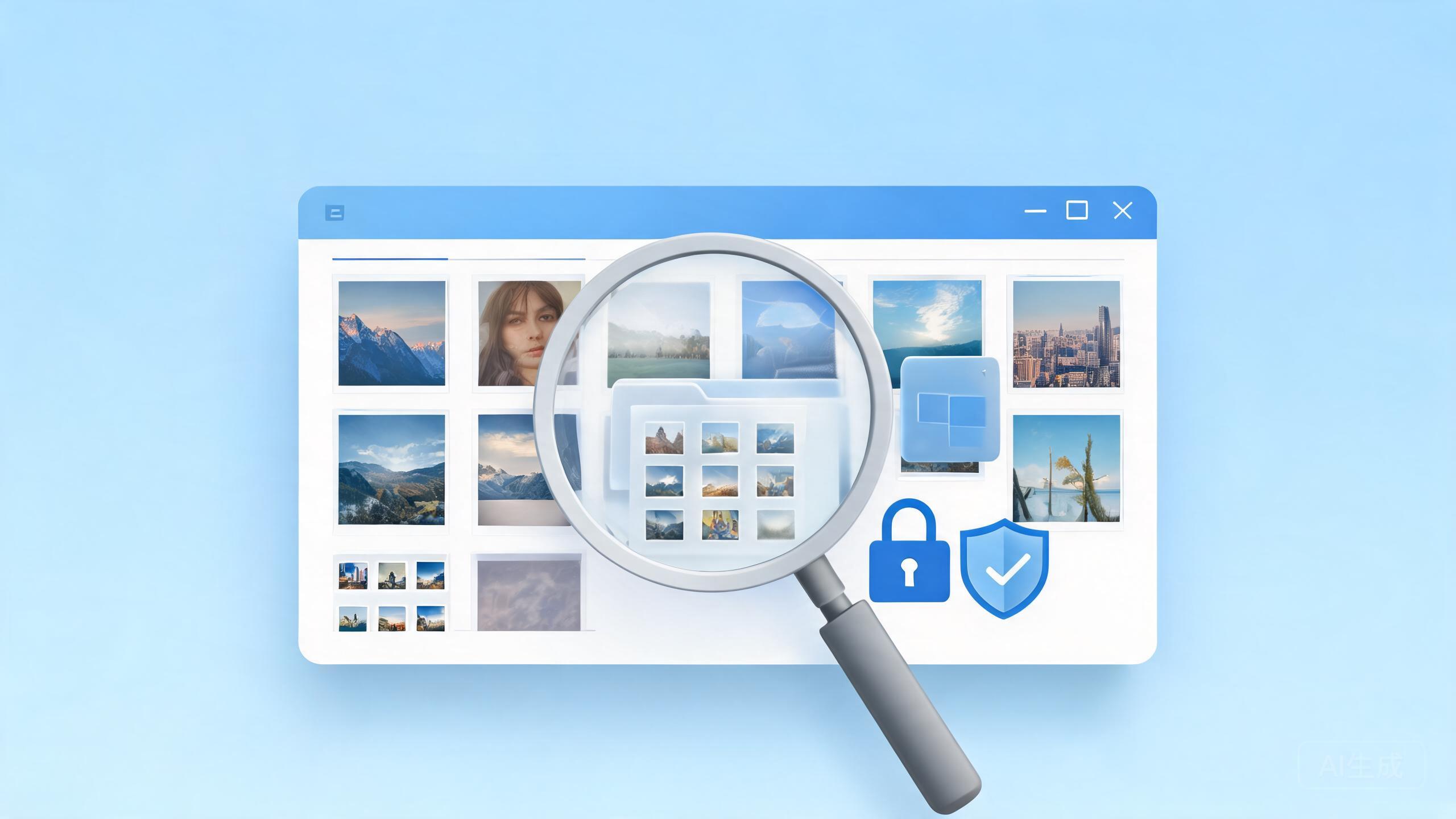 Windows 11 资源管理器中的照片缩略图与缩略图缓存示意